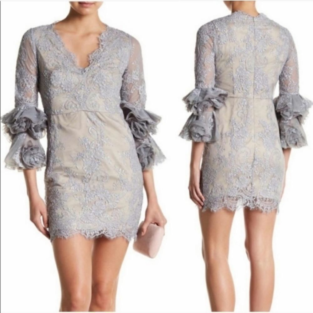 Few Moda Lace Ruffle Sleeve V Neck Dress